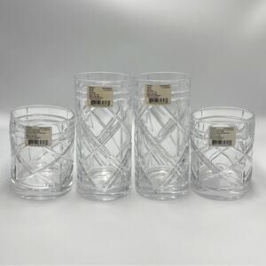 New Ralph Lauren Brogan Two Old Fashioned & Two Highball Glasses Lead Crystal